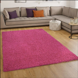 Tapis Shaggy Longues Mèches En Rose 150 cm carré - Paco Home