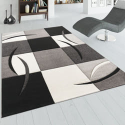 Paco Home - Tapis De Créateur Aux Contours Découpés à Carreaux En Blanc Noir 120x170 cm