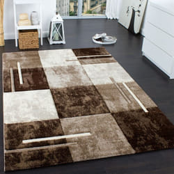 Paco Home - Tapis De Créateur Moucheté Aux Contours Découpés à Carreaux Marron Beige Crème 80x300 cm
