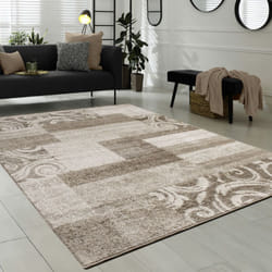 Paco Home - Tapis De Créateur Contemporain Avec Swirl Et Carreaux Marbré Marron Beige Crème 120x170 cm