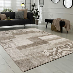 Paco Home Tapis De Créateur Contemporain Avec Swirl Et Carreaux Marbré Marron Beige Crème 60x100 cm