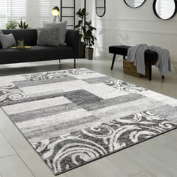 Paco Home - Tapis De Créateur Contemporain Avec Swirl Et Carreaux Marbré En Gris Crème 60x100 cm