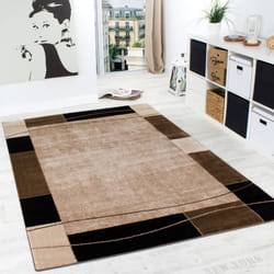 Tapis poil ras - PACO HOME - Contemporain à lignes et carreaux - Marron - 240x340 cm