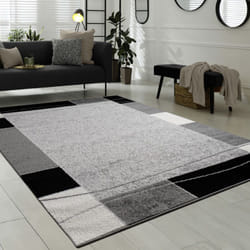 Tapis De Créateur Contemporain à Lignes Et Carreaux En Gris Crème Noir 80x150 cm - Paco Home