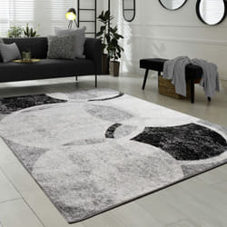 Paco Home - Tapis De Créateur Contemporain Avec Cercles Marbré En Gris Noir Crème 80x150 cm