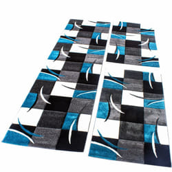 Paco Home - Tapis Descente De Lit Avec Motifs à Carreaux Turquoise Gris Noir Blanc 3 Pcs 2x 60x110 1x 80x300