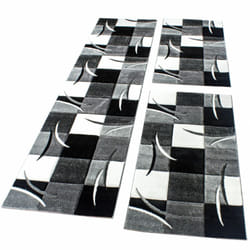 Paco Home Tapis Descente De Lit Avec Motifs À Carreaux Noir Gris Blanc 3 Pcs 2x 60x110 1x 80x300