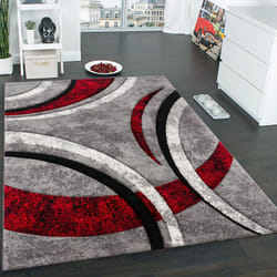 Paco Home - Tapis Design à Contours Motif Ligné Moucheté Gris Noir Rouge Crème 80x150 cm