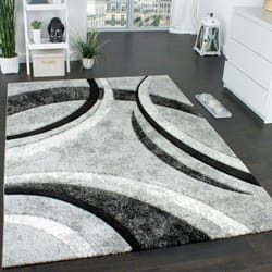 Paco Home - Tapis Design à Contours Motif Ligné Moucheté Gris Noir Crème 200x290 cm