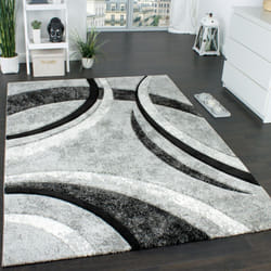Paco Home - Tapis Design à Contours Motif Ligné Moucheté Gris Noir Crème 240x330 cm