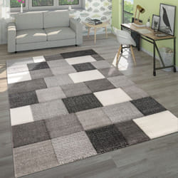 Paco Home - Tapis Design Carrelé Moderne Fait Main Gris Argent Anthracite Crème 80x150 cm