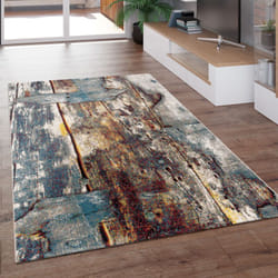 Paco Home - Tapis Design Coloré Bois Effet Relief En Turquoise Jaune Beige Chiné 120x170 cm