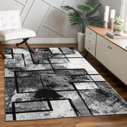 Paco Home - Tapis Design Moderne Poils Ras Abstrait Peintures Effet Noir Gris Anthracite 200x290 cm