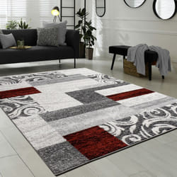 Paco Home - Tapis De Créateur Contemporain Avec Swirl Et Carreaux Marbré Marron Roug Gris 60x100 cm