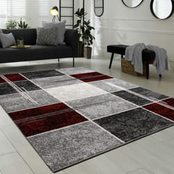 Paco Home - Tapis De Créateur Contemporain à Carreaux Marbré En Gris Rouge 120x170 cm