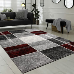 Paco Home - Tapis De Créateur Contemporain à Carreaux Marbré En Gris Rouge 240x340 cm