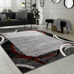 Paco Home Tapis de Salon Moderne Avec Bordure Tapis De Marque Moucheté Gris Noir Rouge 60x100 cm