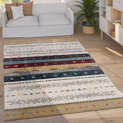 Avec ses couleurs froides mais son charme individuel, ce tapis nomade à poils ras vous permet de créer une superbe ambiance. ...