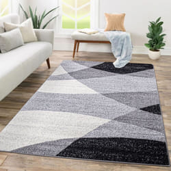 Paco Home - Tapis Salon Chambre Adulte Poils Ras Motif Abstrait Motif Geometrique Vagues 160x220 cm, Gris 2