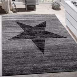 Les accessoires d'intérieur en forme dâétoile sont définitivement tendance. Ce tapis à poils ras gris chiné orné en son centr ...