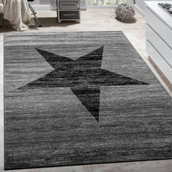 Paco Home - Tapis Design Étoile Motif Moderne Tendance Poils Ras Chiné En Gris Noir 60x100 cm