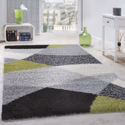 Paco Home Tapis Shaggy Longues Mèches Hautes Motifs Gris Noir Blanc Vert 70x250 cm