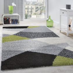 Paco Home Tapis Shaggy Longues Mèches Hautes Motifs Gris Noir Blanc Vert 70x250 cm