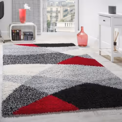 Tapis Shaggy Longues Mèches Hautes Motifs Gris Noir Blanc Rouge [160x220 cm]