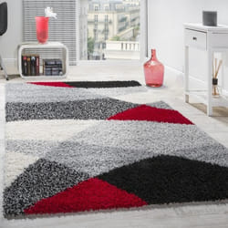 Tapis Shaggy Longues Mèches Hautes Motifs Gris Noir Blanc Rouge [160x220 cm]