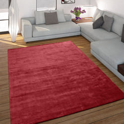 Paco Home - Tapis Fait Main Haute Qualité 100 % Viscose Imitation Velours Côtelé Vintage Brillant Uni Rouge 120x170 cm