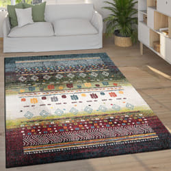 Paco Home - Tapis Design Gabbeh Loribaft Bordures Nomades Multicolore Rouge Crème Vert Bleu 80x150 cm