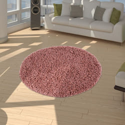 Paco Home - Shaggy Tapis Poils Hauts Poils Longs Haute Qualité Haut Densité De Fil Uni Pastel Rose 120 cm rond