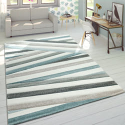 Paco Home - Créateur Tapis Moderne Contours Découpés Couleurs Pastel Rayé Zigzag Bleu Crème 80x150 cm