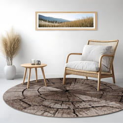 Paco Home - Tapis Design Élégant Salon Tronc D'Arbre Effet D'Optique Nature Gris Brun Beige 120 cm rond