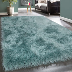Paco Home - Tapis Salon Chambre Adulte Poil Long Shaggy Uni Pelucheux Moderne Turquoise 80x150 cm