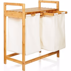 Panier à Linge en Bambou - LUMALAND - 73x64x33cm - 2 Poches Amovibles - Beige