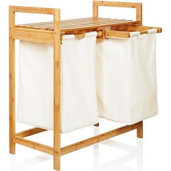 Panier à Linge en Bambou - LUMALAND - 73x64x33cm - 2 Poches Amovibles - Beige