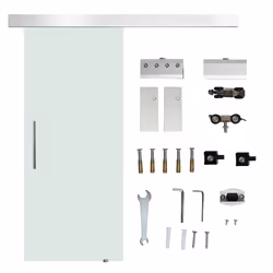 HOMCOM Porte Coulissante en Verre avec Barre de Poignée Verre Dépoli Porte Intérieure 775 x 205 cm