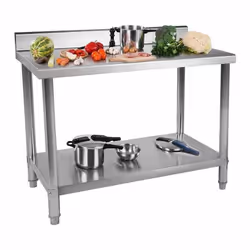 Plan de travail en inox - ROYAL CATERING - 120x70 cm - Dosseret 11 cm - Pieds réglables - Capacité 115 kg