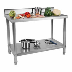 Plan de travail en inox - ROYAL CATERING - 120x70 cm - Dosseret 11 cm - Pieds réglables - Capacité 115 kg