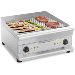 Plancha Grill Électrique Double Lisse & Rainurée Tiroir 6400 W 50-300°C 60X40 Cm