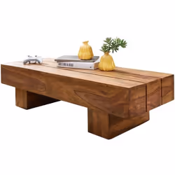 Table Basse Bois Massif - FINEBUY - 120x30x45cm - Style Maison de Campagne - Marron Foncé