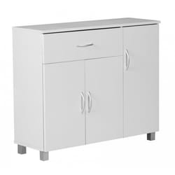 Buffet bas - FINEBUY - Blanc - Bois massif - 90cm x 75cm x 30cm - 1 tiroir et 3 portes