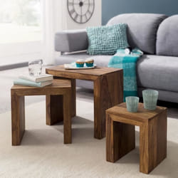 Tables gigognes en bois massif - FineBuy - Ensemble de 3 - Style maison de campagne - Table basse