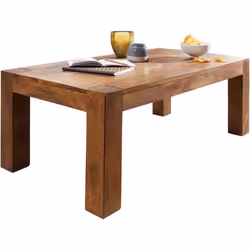 Table Basse Bois Massif - FINEBUY - Style Maison de Campagne - Rectangulaire - Marron Foncé
