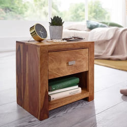 Table de chevet en bois massif 40x40x30 cm avec tiroir - FINEBUY - Design naturel - Rangement oriental