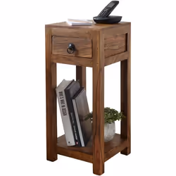 Table dappoint en bois massif - FINEBUY - Sheesham - Carré - Avec tiroir et compartiment de rangement