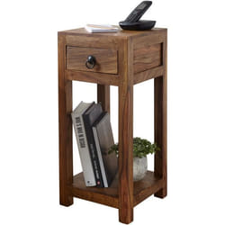 Table dappoint en bois massif - FINEBUY - Sheesham - Carré - Avec tiroir et compartiment de rangement