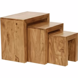 Tables gigognes en bois massif - FINEBUY - Ensemble de 3 - Style maison de campagne - Verni