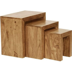 Tables gigognes en bois massif - FINEBUY - Ensemble de 3 - Style maison de campagne - Verni